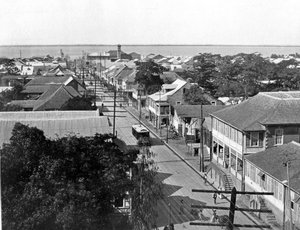 Old King Street regardant vers le sud, Kingston, Jamaïque, vers 1905