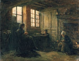 Femmes effilochant du lin, Honfleur - Adolphe Felix Cals
