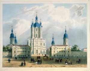 Le cloître de Smolny à Saint-Pétersbourg, imprimé par Edouard Jean-Marie Hostein (1804-89), publié par Lemercier, Paris, 1840s