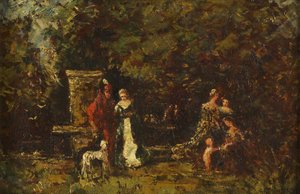 Figures élégantes dans une clairière boisée, c.1860-80