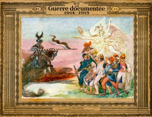 Allégorie du conflit : Les troupes françaises guidées par la Victoire vont à l