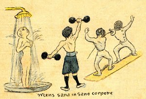 Hygiène et sport. "Mens sana in sano corpore". Dessin d