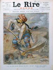 Marianne Enterrant des Soldats Allemands dans les Tranchées de la Marne, caricature de 
