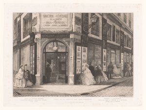 Vue sur le magasin de Cadart et Luquet avec des dames et des messieurs devant les vitrines - Adolphe Martial Potemont