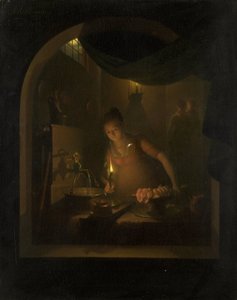 Cuisine à la lumière de la lampe