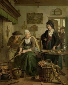 Femme faisant des crêpes. Vers 1790-1810