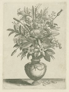 Vase avec fleurs, y compris des jonquilles