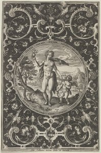 Vénus et Cupidon dans un cadre décoratif avec des grotesques, du Jugement de Paris..., vers 1580-1600 - Adriaen Collaert