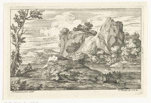 Paysage avec un grand rocher près d