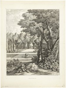 Paysage avec couple assis sur un escalier dans le jardin - Adriaen Frans Boudewyns