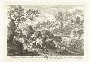 Paysage avec cavaliers près des rochers