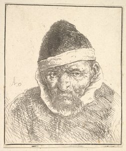 Vieil homme avec col blanc et chapeau pointu - Adriaen Jansz. van Ostade