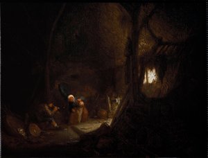 Famille de paysans dans une grange