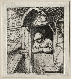 Paysanne appuyée sur sa porte