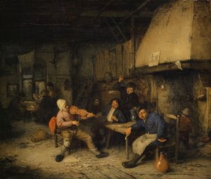 Joueur de violon et paysans buvant dans une taverne