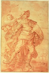 Une dame et un gentleman patinant sur la glace, c.1625