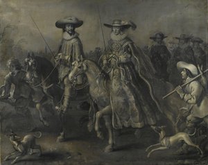 Friedrich V (1596-1632), électeur palatin, roi de Bohême, et son épouse Elizabeth Stuart (1596-1662) à cheval