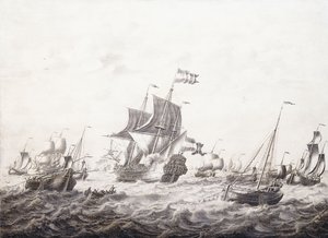 Navires de guerre brisant les filets des pêcheurs