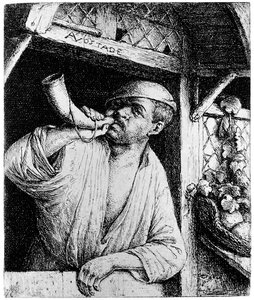 Un boulanger qui sonne de la trompette