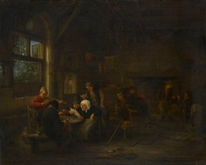Scène de soirée dans une taverne, avec un violoniste