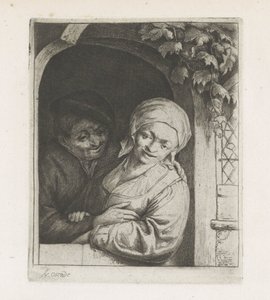 Paysans amoureux dans une porte - Adriaen van Ostade