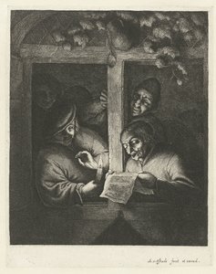 Trois hommes chantant à la lumière d