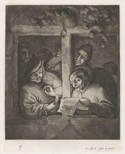 Trois hommes chantant à la lumière d