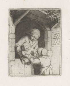 Mère avec deux enfants dans une porte