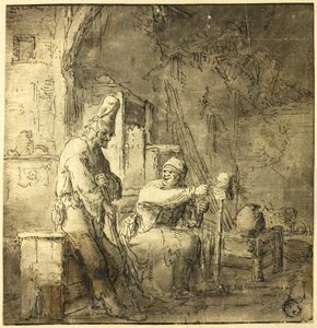 Vieux couple de paysans dans un cottage