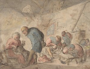 Paysans buvant, verso : croquis de paysans