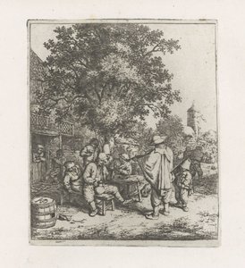 Deux musiciens avec un groupe buvant - Adriaen van Ostade