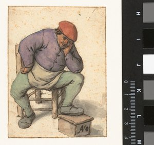 Homme assis appuyant son pied gauche sur une chaufferette - Adriaen van Ostade