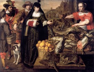 Une dame au marché aux poissons à Anvers