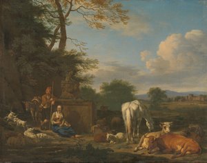 Paysage arcadien avec bergers et animaux au repos - Adriaen van de Velde
