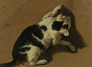 Chat jouant (dessin au pinceau)