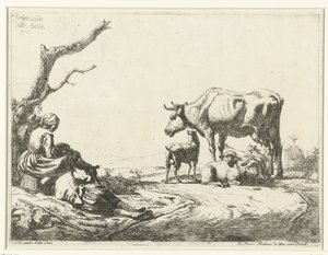 Berger et bergère avec bétail