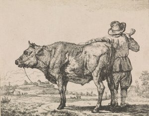 Homme debout avec un taureau