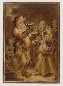 Scène moralisatrice avec une vieille femme et un homme - Adriaen van de Venne