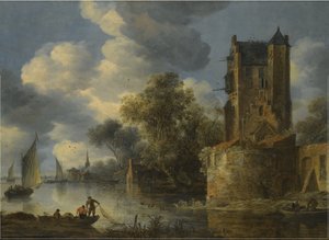 Paysage fluvial avec bastion - Adriaen van der Cabel