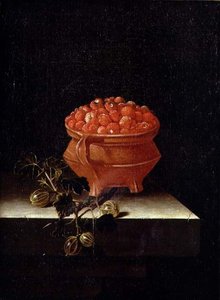 Fraises et groseilles sur un rebord de pierre