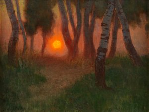 Coucher de soleil dans un paysage boisé - Adrian Scott Stokes