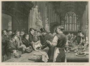 Distribution de nourriture aux pauvres à Guildhall après le banquet du Lord Maire (gravure) - Adrien Emmanuel Marie