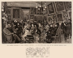 La Comédie Française à domicile, croquis de portraits dans la loge du Théâtre Français, Paris