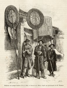 Trois travailleurs funéraires à Pékin (illustration du voyage à Pékin et en Chine du Nord, par T. Choutze, 1873, publié dans "Le tour du monde" 1876) - Adrien Emmanuel Marie