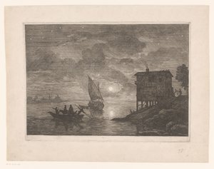 Veerpont bij nacht - Adrien Manglard (attributed to)