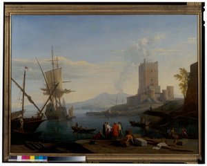 Port avec le Vésuve en arrière-plan - Adrien Manglard