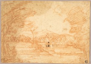 Paysage fluvial avec bâtiments - Adrien Manglard