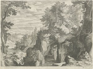 Paysage de montagne avec un ermite