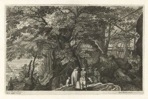 Rivière avec rochers et un moulin à eau