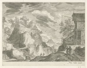 Paysage rocheux avec auberge et maisons - Egidius  Sadeler (II)